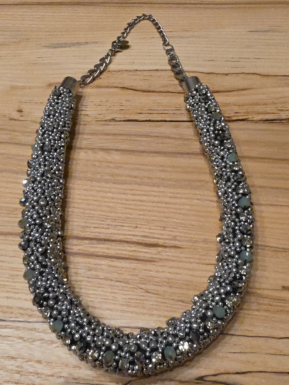 Zara Silver Beaded Statement Necklace - Women Jewelry